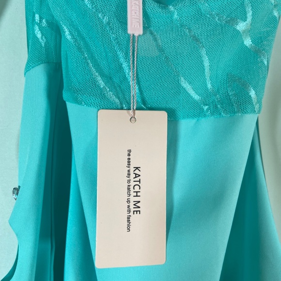 KATCH ME Blue Strap Halterneck Cut Out Spandex Bodycon Dress Small - Picture 5 of 10